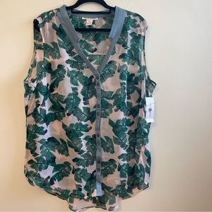 Modamix California Dreaming Banana Leaf Print Women’s Blouse size 22W NEW